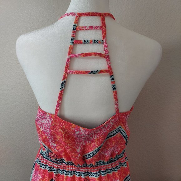 MinkPink Eastern Aztec Pink Print Maxi Dress Side Slits Sz M - Picture 7 of 10